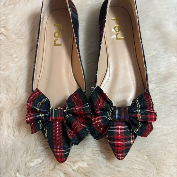 F5J Plaid Bow Flats in Red and Blue - Picture 4 of 8